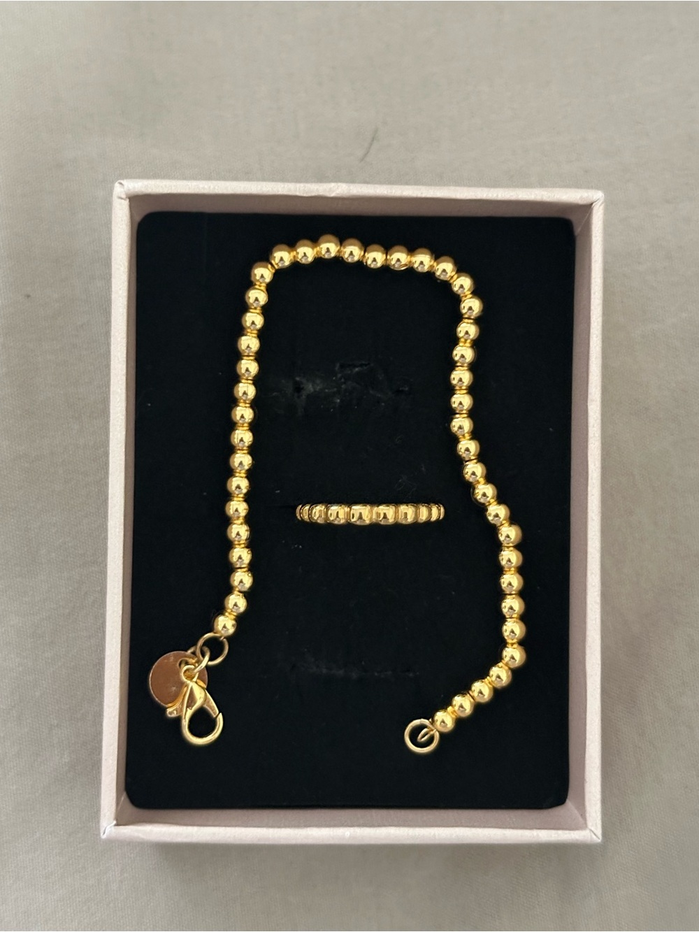 Gold Beaded Bracelet and Ring Set - Women Jewelry
